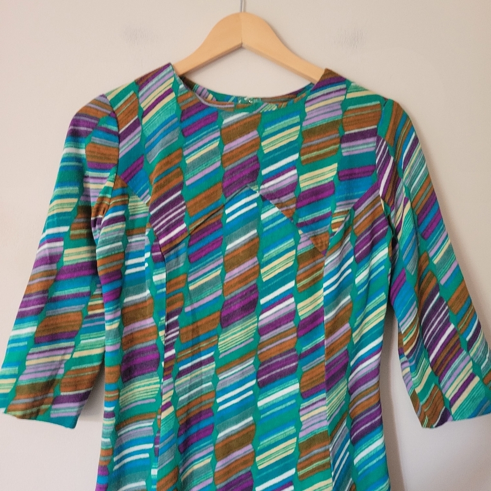 Vintage Teal and Purple Chevron Mini Dress - Picture 3 of 9